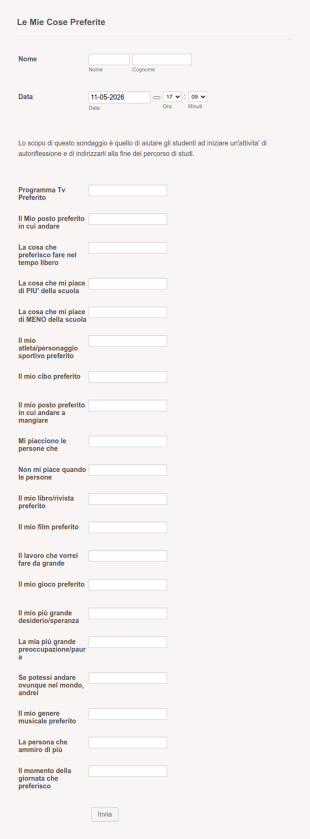 Questionario Le Mie Cose Preferite