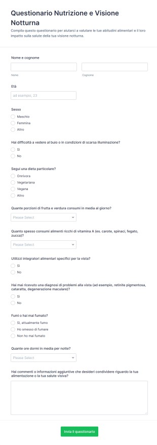 Questionario Nutrizione E Visione Notturna