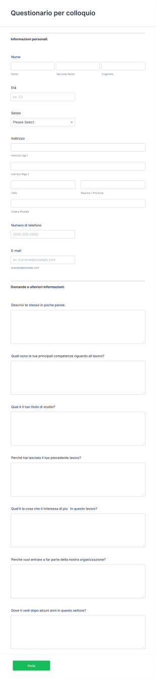 Questionario Online Per Colloquio Form Template