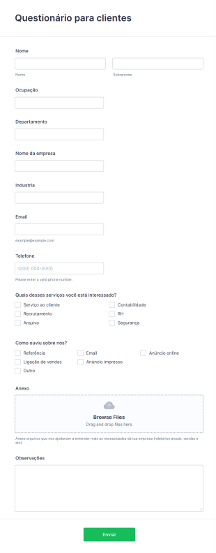 Questionário Para Clientes