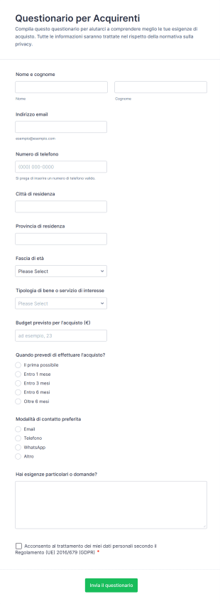 Questionario Per Acquirenti