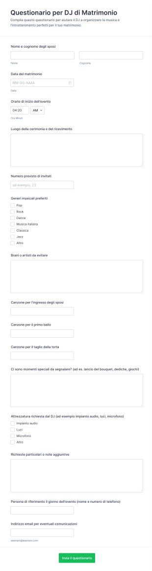 Questionario Per DJ Di Matrimonio
