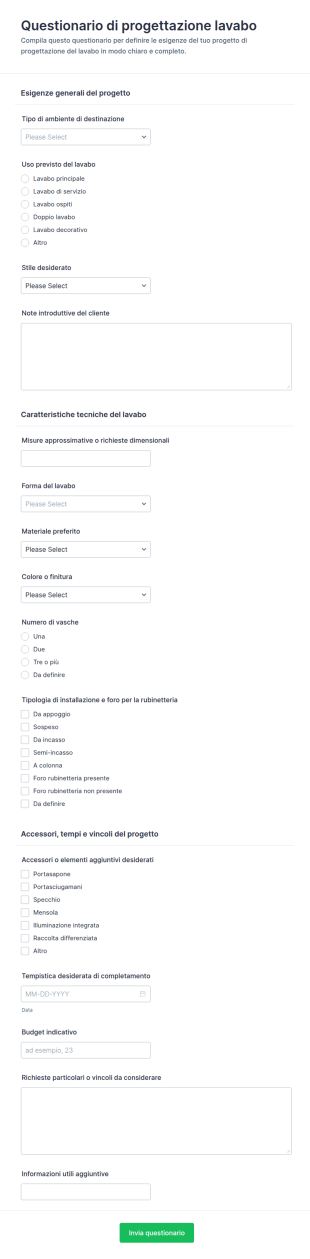 Questionario Per Il Progetto Del Lavello