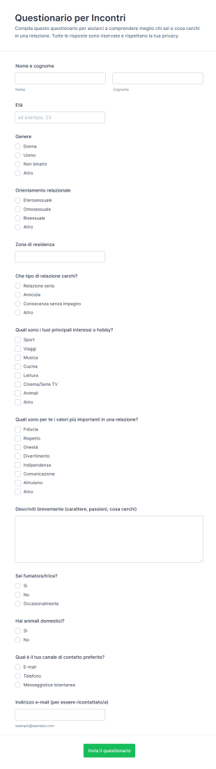 Questionario Per Incontri