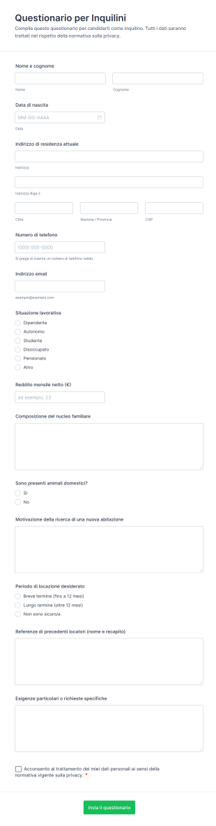 Questionario Per Inquilini