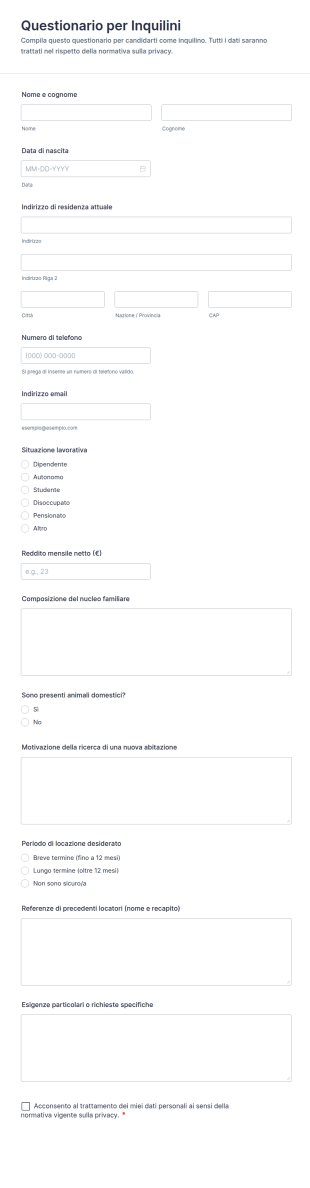 Questionario Per Inquilini