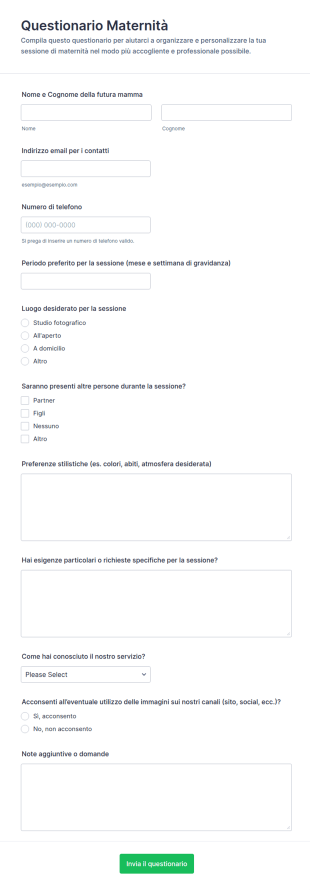 Questionario Per La Sessione Di Maternità