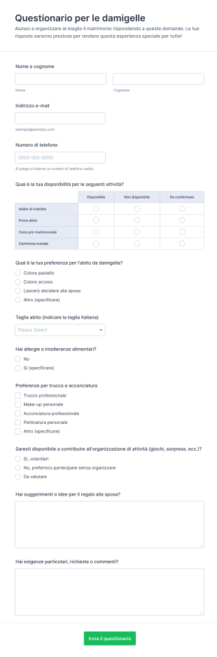Questionario Per Le Damigelle