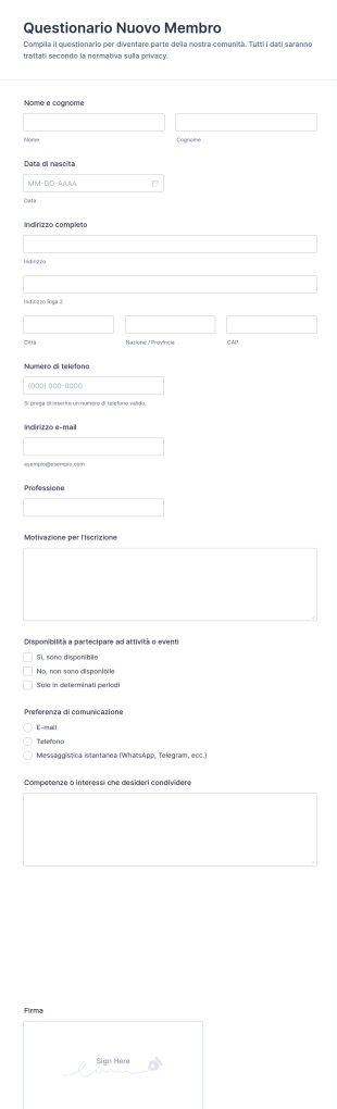 Questionario Per Nuovi Membri Form 🎉
