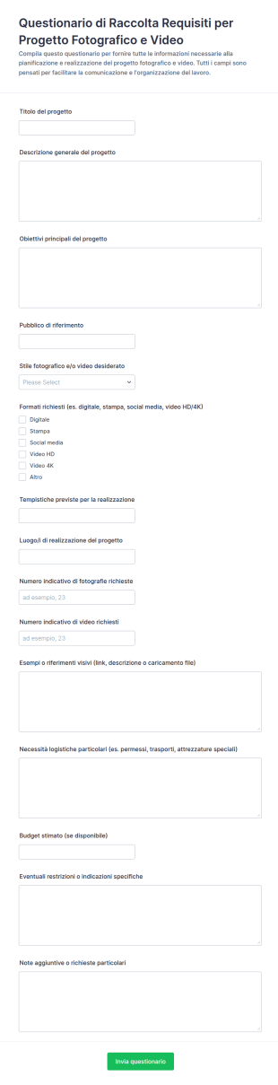 Questionario Per Progetti Fotografici E Video