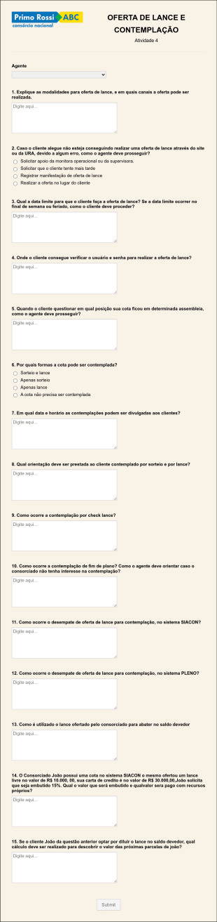 Questionário Perguntas Abertas Form Template
