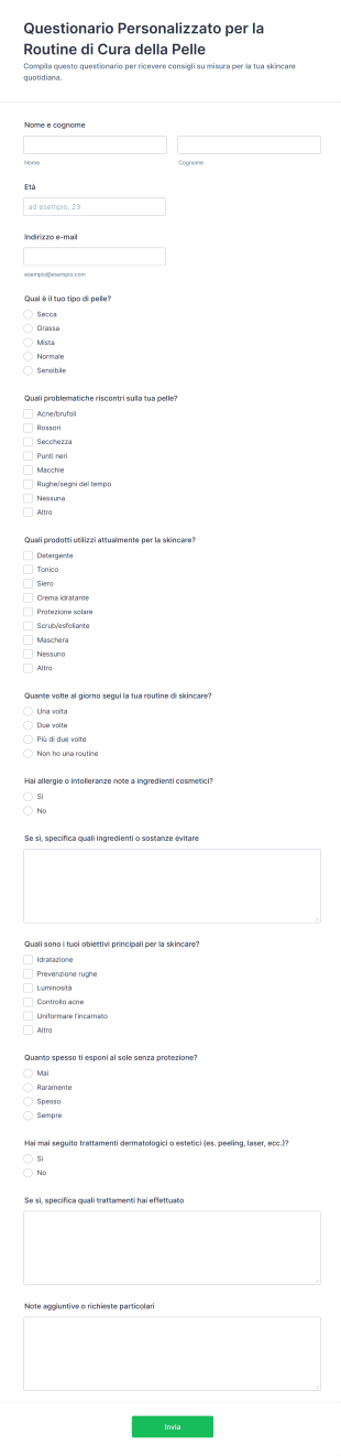 Questionario Personalizzato Per La Routine Di Cura Della Pelle