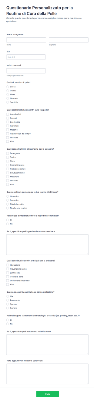Questionario Personalizzato Per La Routine Di Cura Della Pelle
