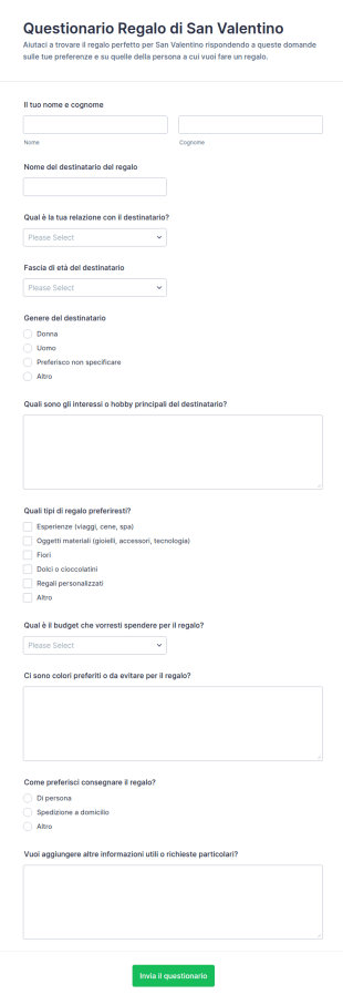 Questionario Regalo Di San Valentino