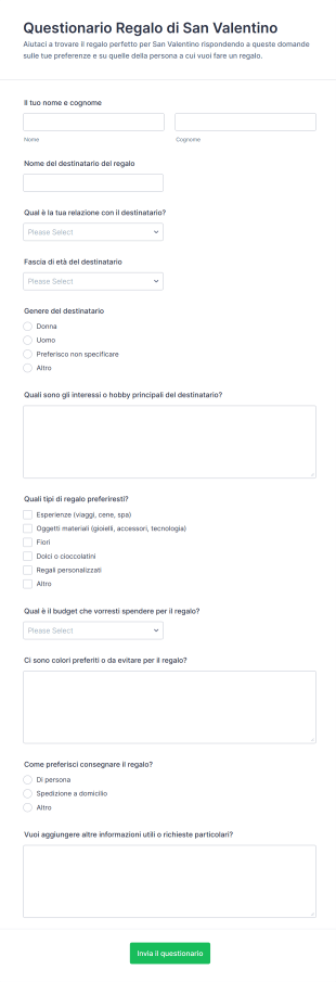 Questionario Regalo Di San Valentino