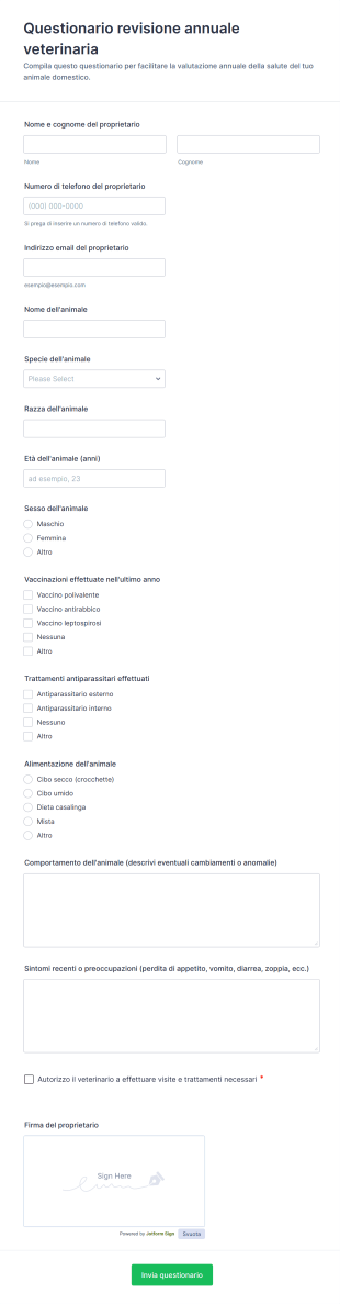 Questionario Revisione Annuale Veterinaria