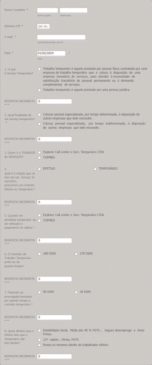 Questionário Serviço Temporário (Obrigatório)