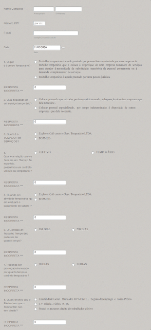 Questionário Serviço Temporário (Obrigatório)