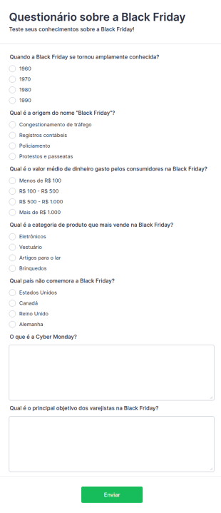 Questionário Sobre A Black Friday