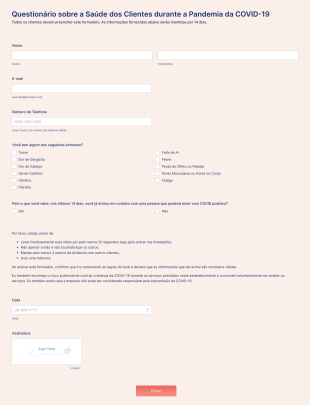 Questionário Sobre A Saúde Dos Clientes Durante A Pandemia Da COVID 19