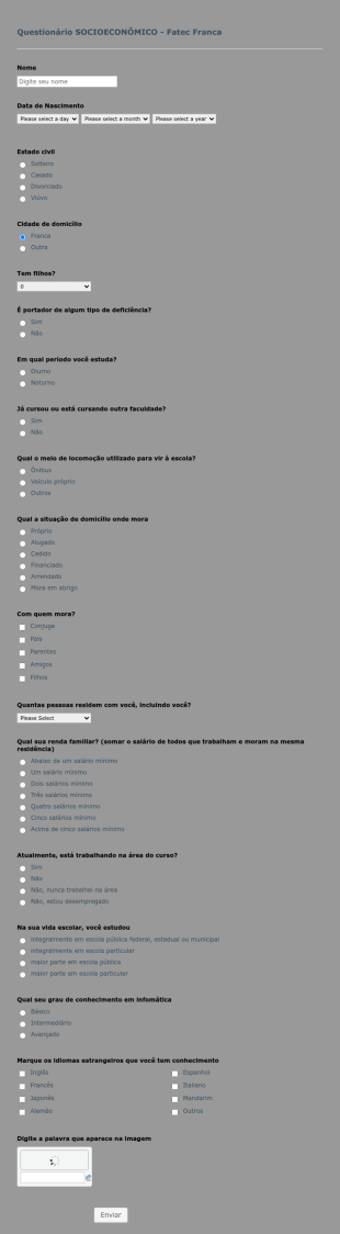 Questionário Sócio Econômico