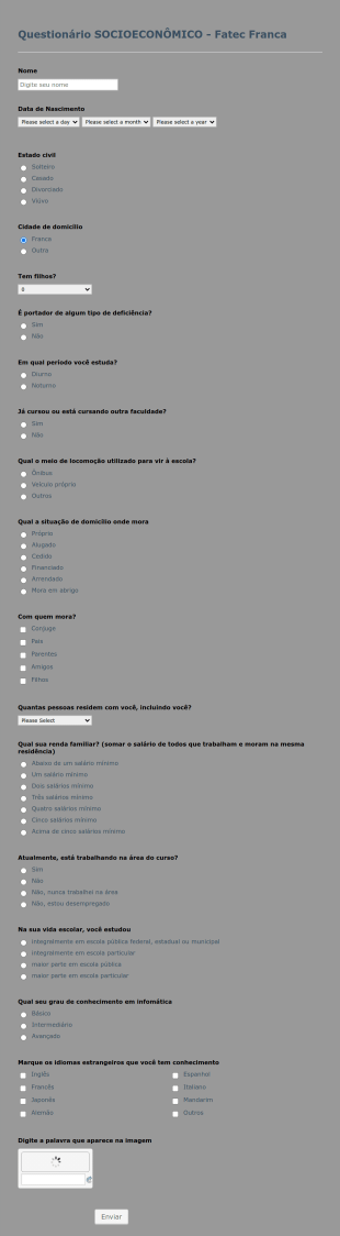Questionário Sócio Econômico