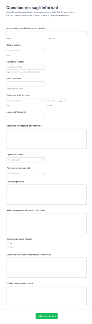 Questionario Sugli Infortuni