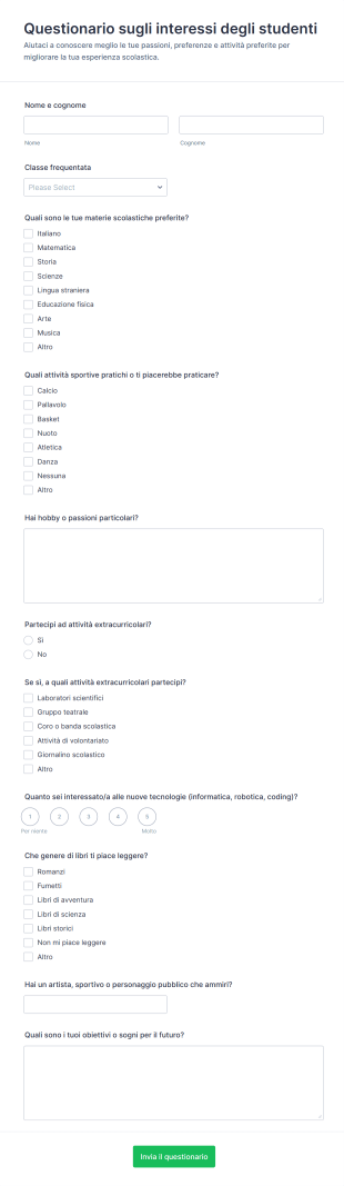 Questionario Sugli Interessi Degli Studenti