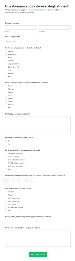 Questionario Sugli Interessi Degli Studenti