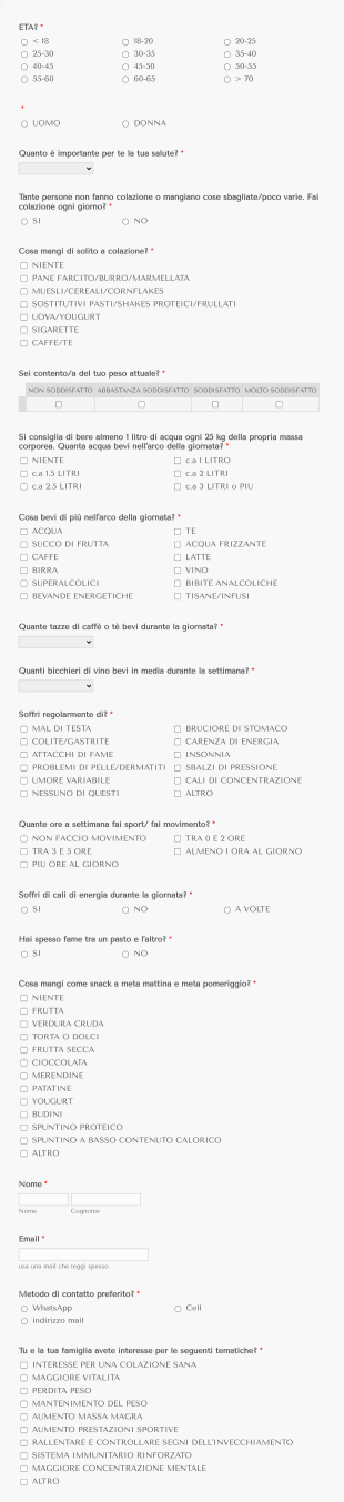 Questionario Sul Benessere Form Template