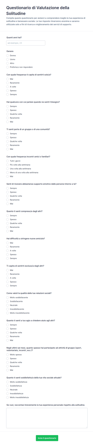 Questionario Sul Benessere Sociale E Senso Di Solitudine