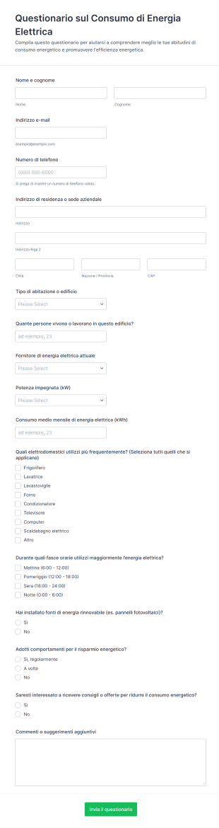 Questionario Sul Consumo Di Energia Elettrica