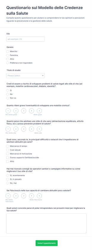 Questionario Sul Modello Delle Credenze Sulla Salute