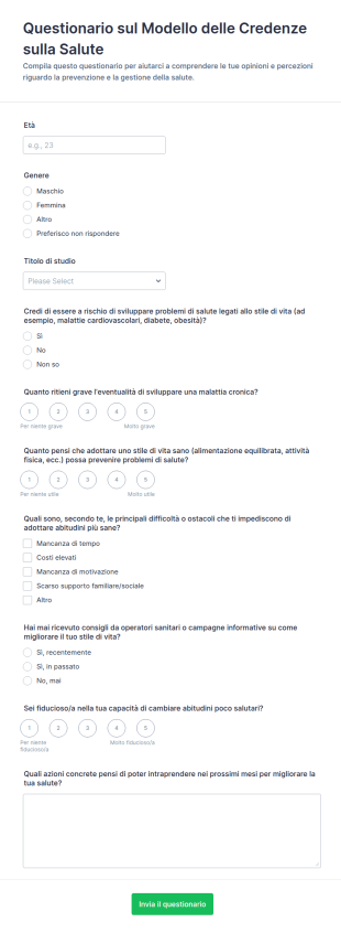 Questionario Sul Modello Delle Credenze Sulla Salute