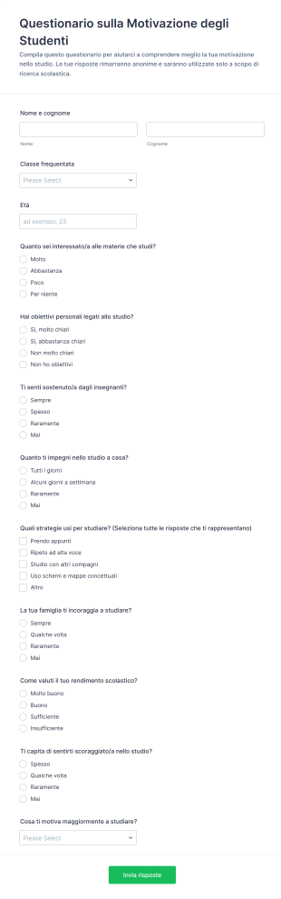Questionario Sulla Motivazione Degli Studenti