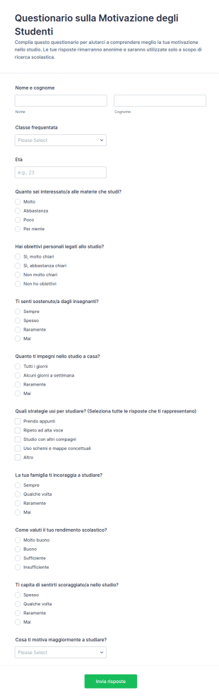 Questionario Sulla Motivazione Degli Studenti