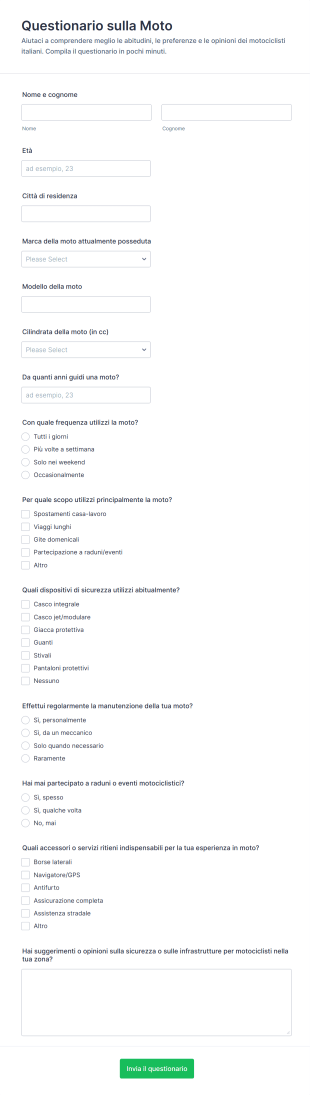 Questionario Sulla Moto