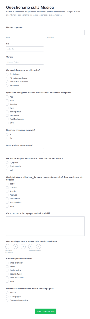 Questionario Sulla Musica