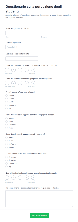 Questionario Sulla Percezione Degli Studenti