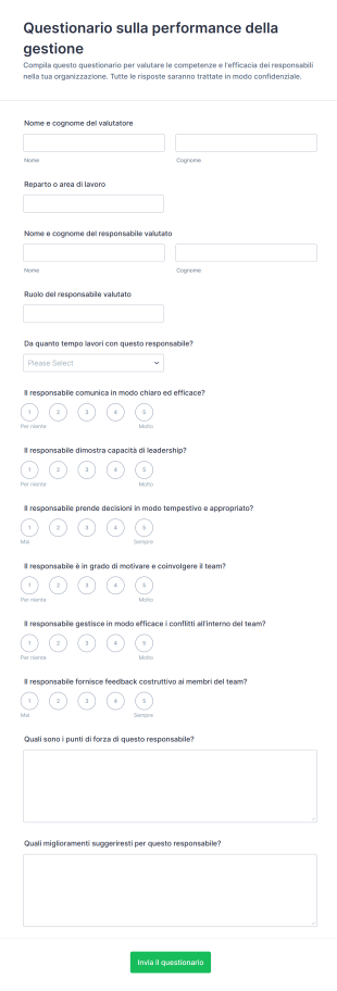 Questionario Sulla Performance Della Gestione