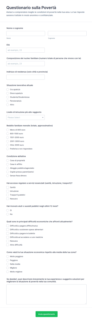 Questionario Sulla Povertà