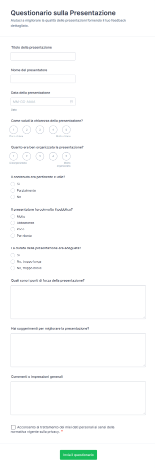 Questionario Sulla Presentazione