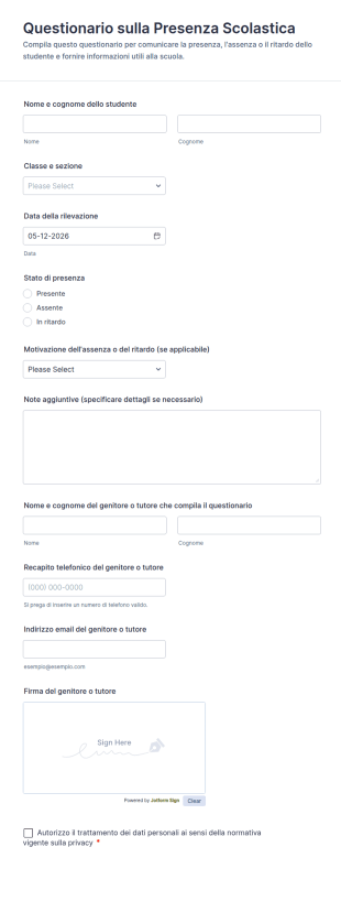 Questionario Sulla Presenza Scolastica