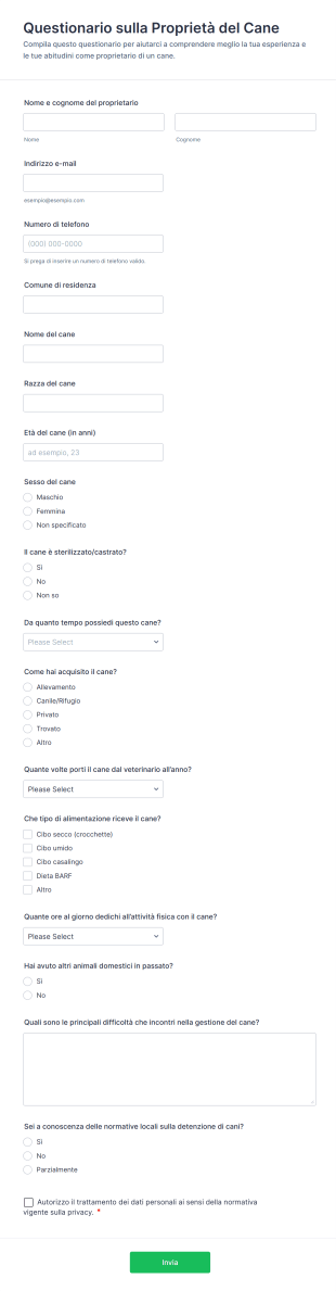 Questionario Sulla Proprietà Del Cane
