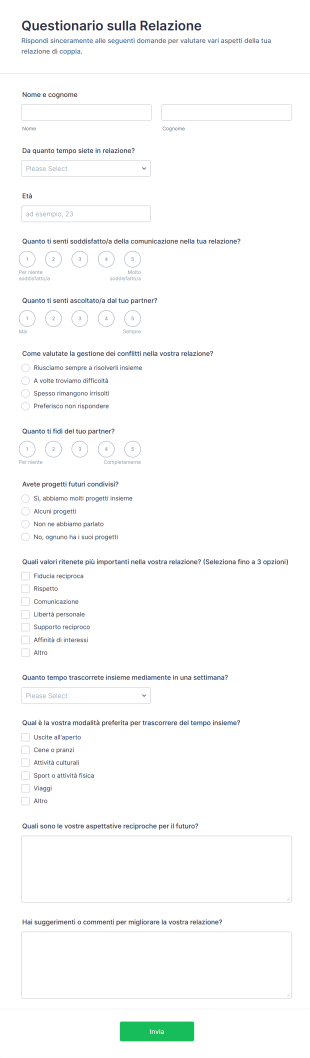 Questionario Sulla Relazione