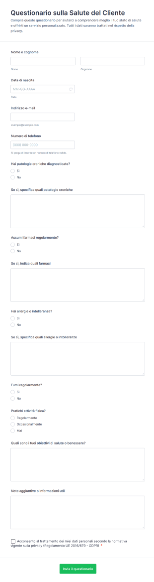 Questionario Sulla Salute Del Cliente