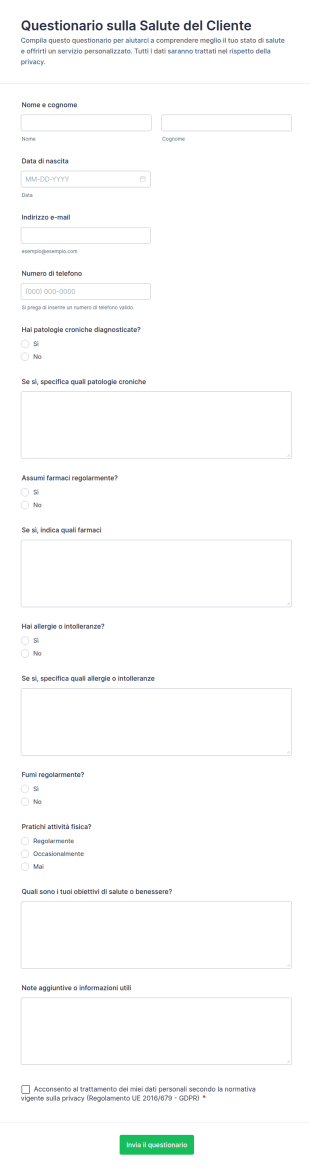 Questionario Sulla Salute Del Cliente