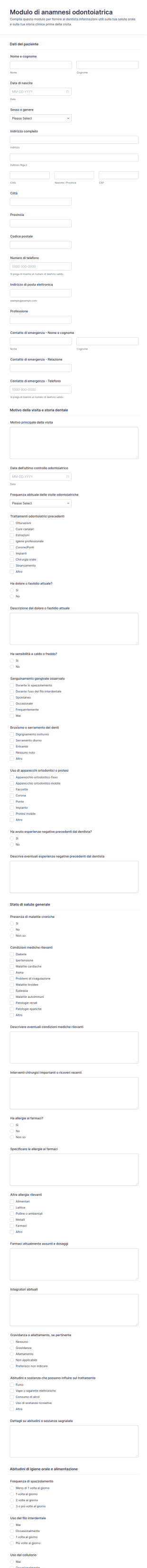 Questionario Sulla Salute Dentale