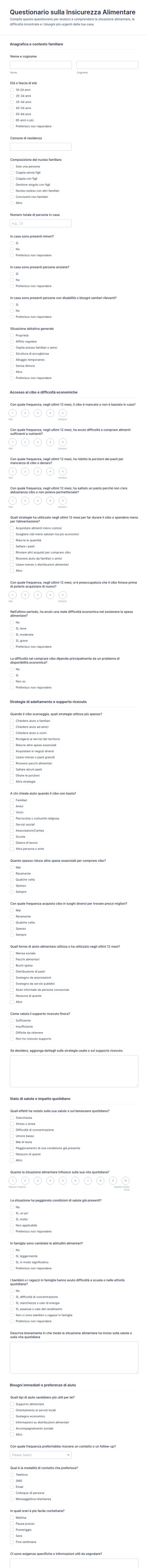 Questionario Sulla Sicurezza Alimentare Form