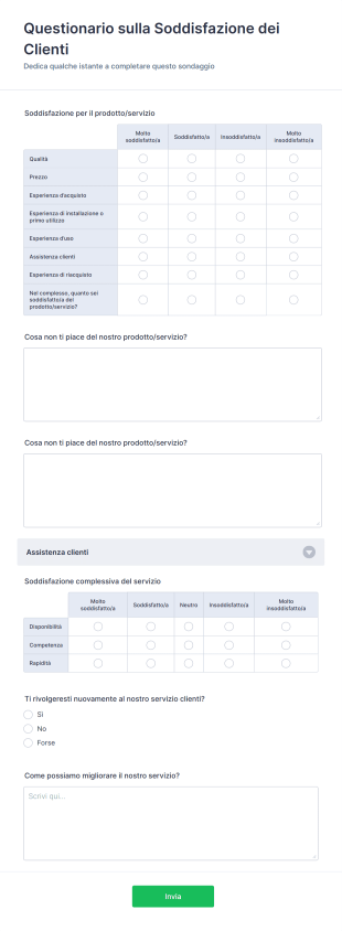 Questionario Sulla Soddisfazione Dei Clienti Form Template
